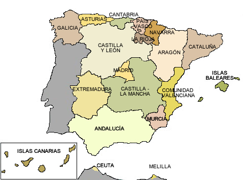 Mapa de España para la búsqueda por comunidades autónomas de centros sanitarios